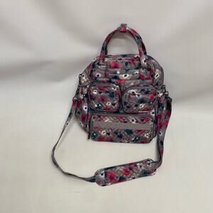 Lug Mini Puddle Jumper Travel Bag Tote   Crossbody Gray Floral Pocket Storage